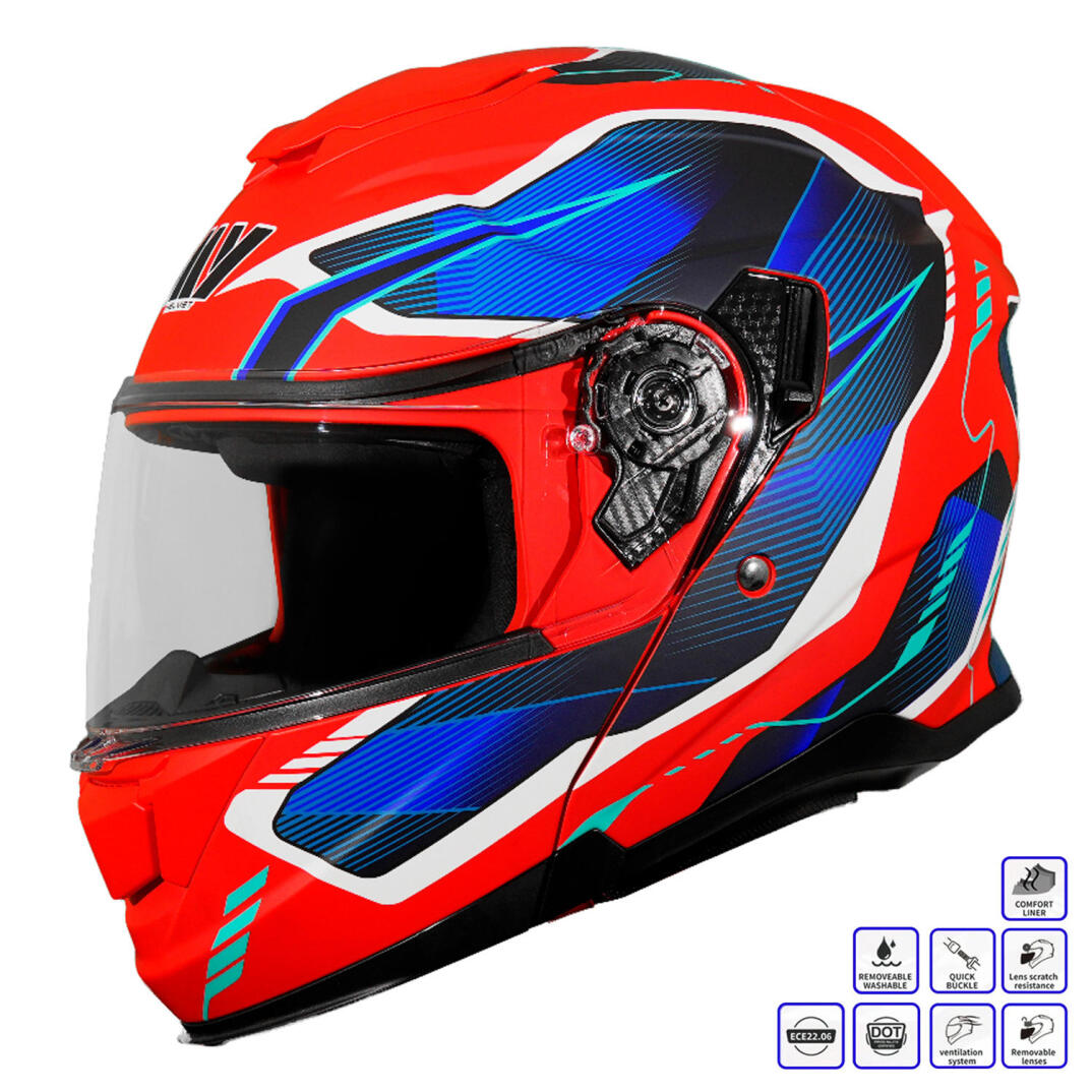 GP MY HELMET MKS002-RBW Güneş Vizörlü Şeffaf Çene Açılır Motosiklet Kaskı - 1