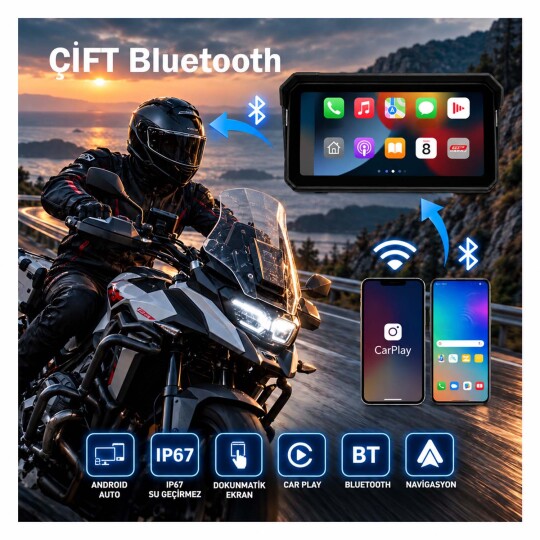 GP ZHUSE M-15 6.25” Ekran Ön Arka Kameralı Motosiklet CarPlay Multimedya Navigasyon Sistemi - 3